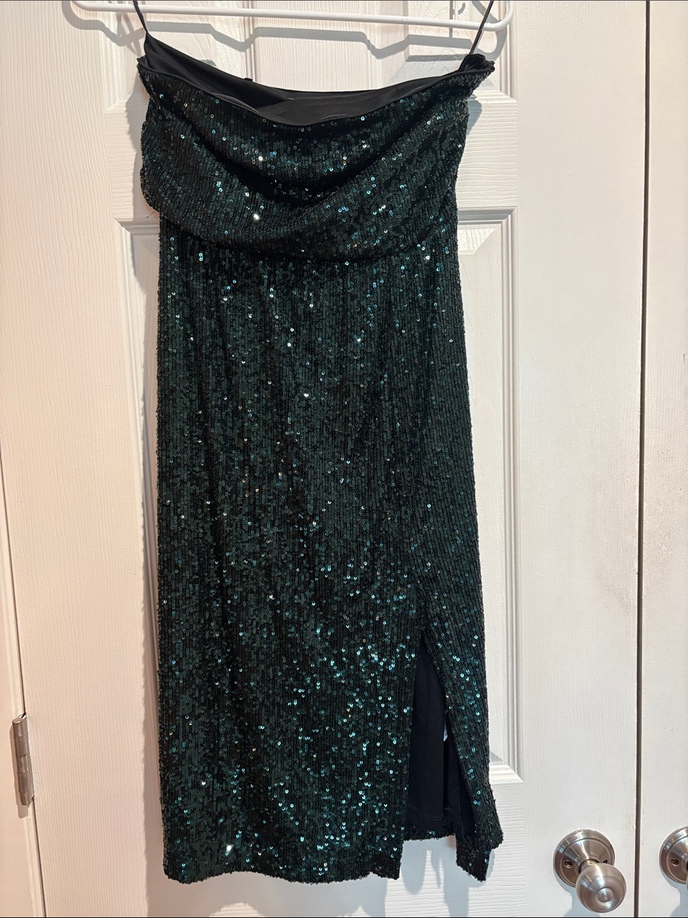 Express Strapless Sequined Dress in Forest Green - XS